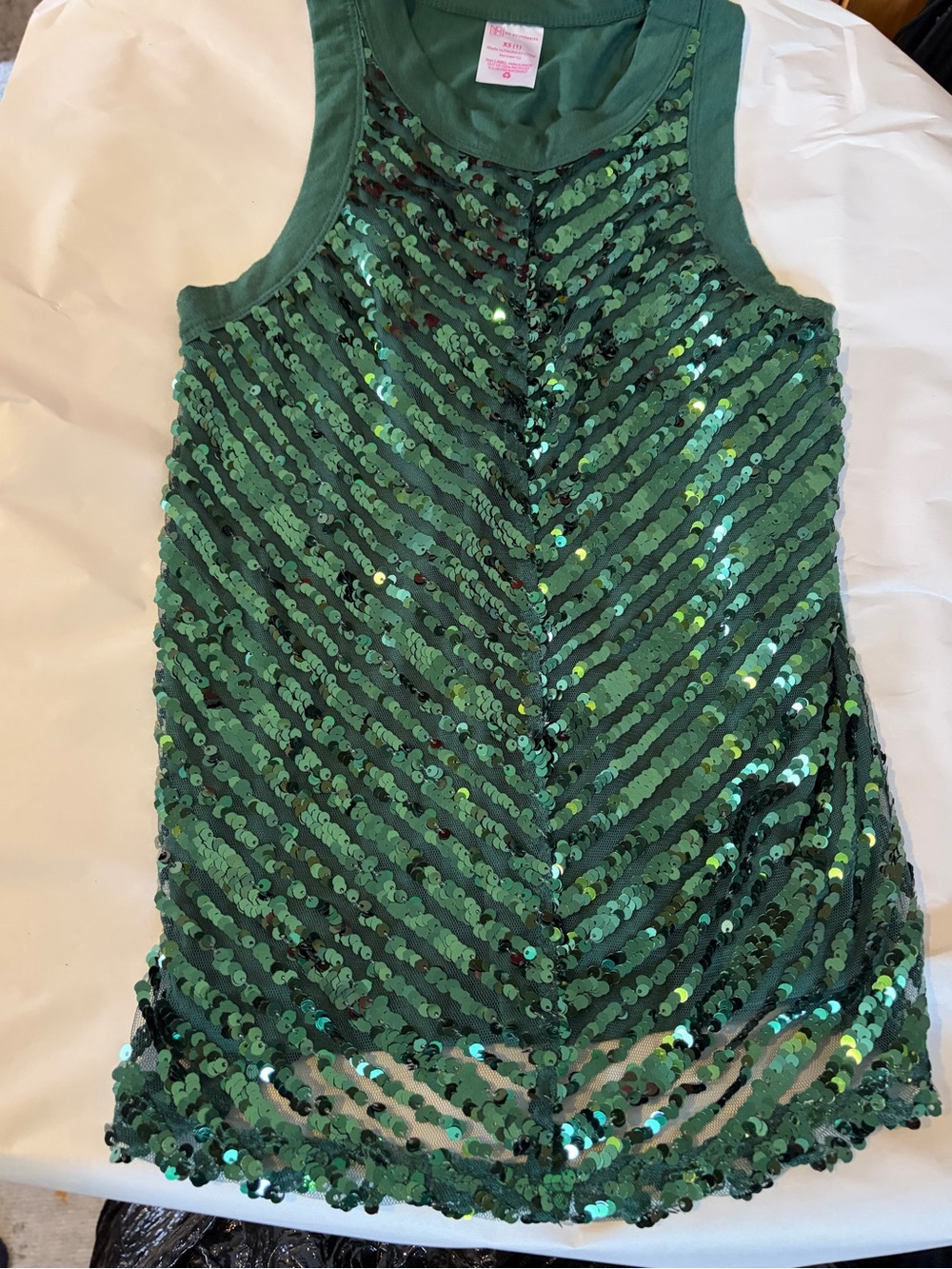 No Boundaries Green Sequin Chevron Tank Dress Women’s